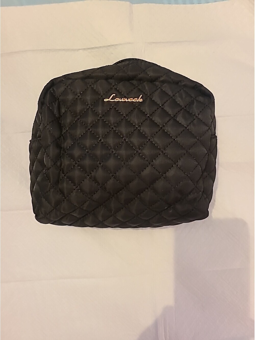 LoveVook Women Black Quilted Makeup Bag One Size Gold Logo